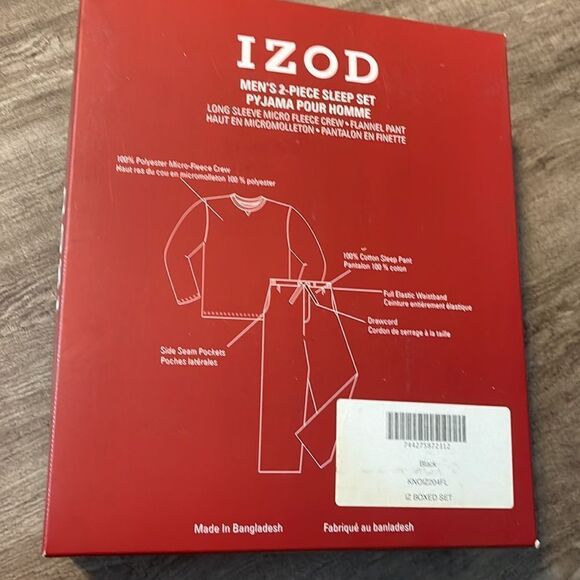 Izod Flannel Pants & Fleece Tee Pajama Set L, Red - Picture 4 of 4